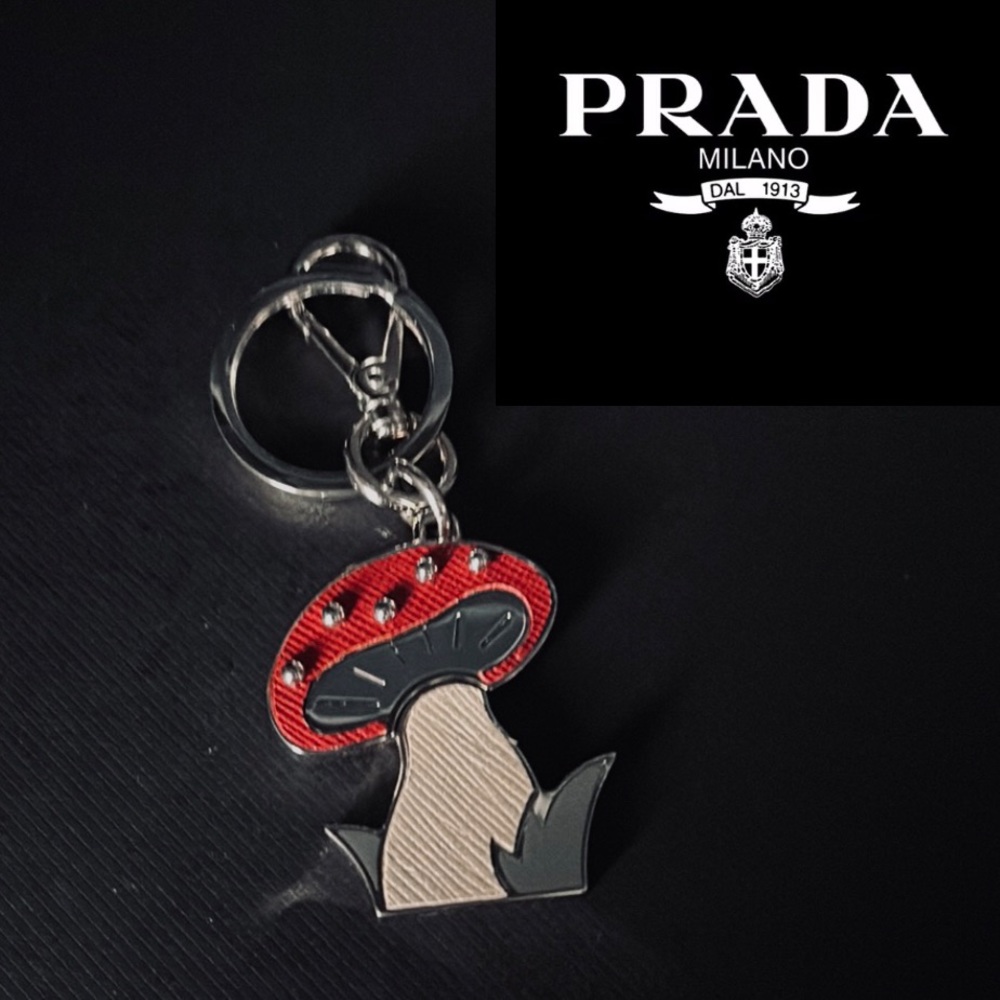 NWT Prada Limited Edition Retro Mushroom bag charm Leather Stud Metal Keychain